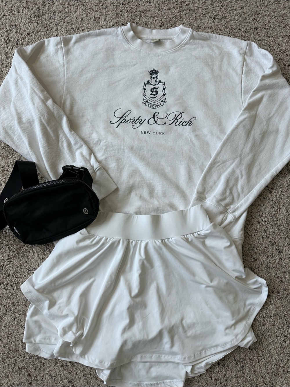 Sporty & Rich Cream Crewneck Sweatshirt with Black Logo